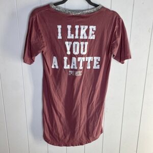 VICTORIAS SECRET PINK "I LIKE YOU A LATTE" LACE UP SCOOPNE CREW DOG TEE XS Night